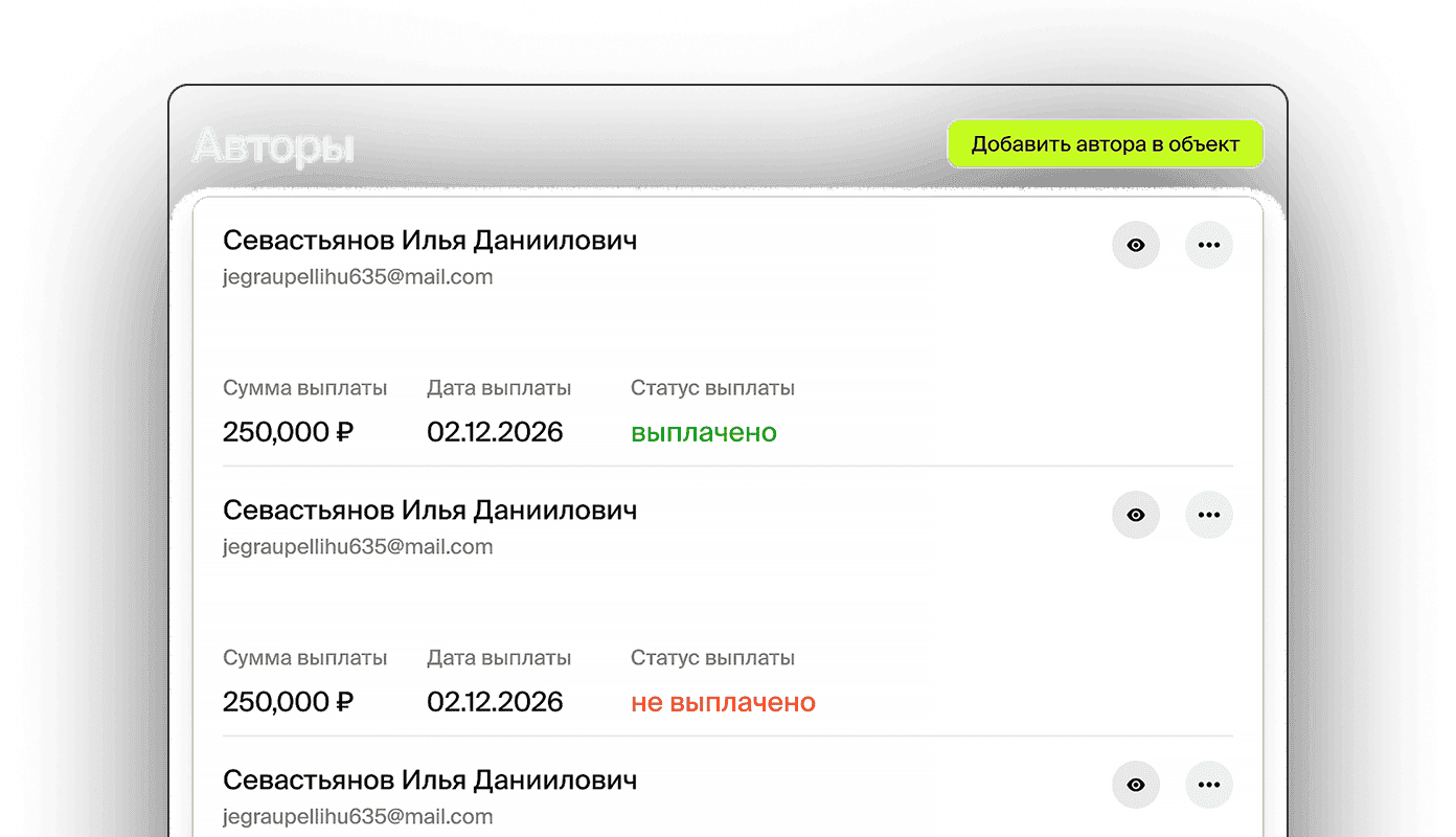 Справочник авторов и сведения 
о выплате авторских вознаграждений